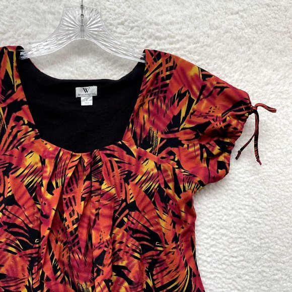 Y2K Vintage Worthington Mesh Top S M Small Medium Orange Palm Leaf Pattern Boho - Picture 3 of 7
